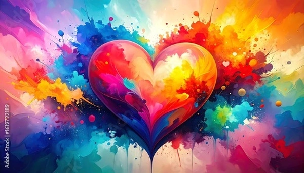 Obraz Vibrant heart splashed with colorful paint