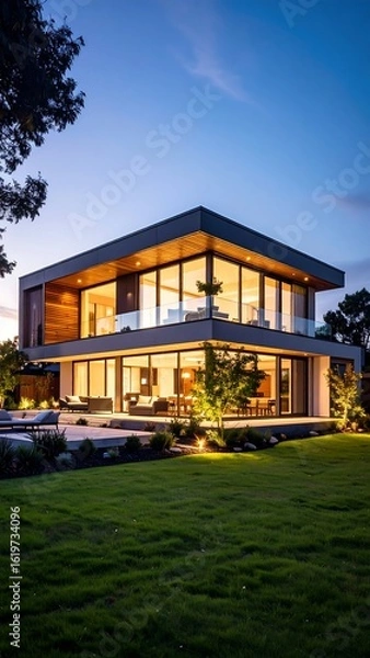 Fototapeta Modern home at dusk