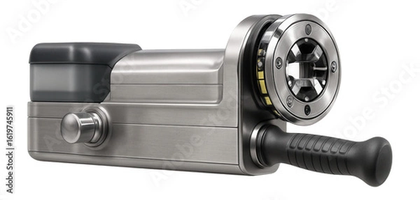 Fototapeta Compact pipe threading machine with a built-in coolant system for a fabrication workshop.