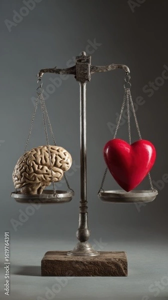 Obraz Balance of Emotion and Logic, Heart and Brain on Scales Representing Human Decision-Making Process