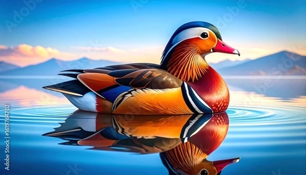 Fototapeta Vibrant duck on serene lake