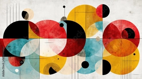 Obraz Vibrant Abstract Geometric Pattern Design in Retro Bauhaus Style