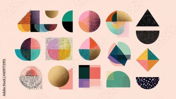 Obraz Abstract Geometric Elements Inspired by Bauhaus and Brutalist Styles