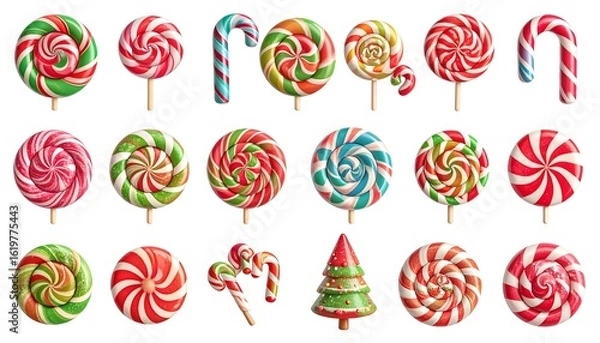 Fototapeta Colorful swirl lollipops and candy canes