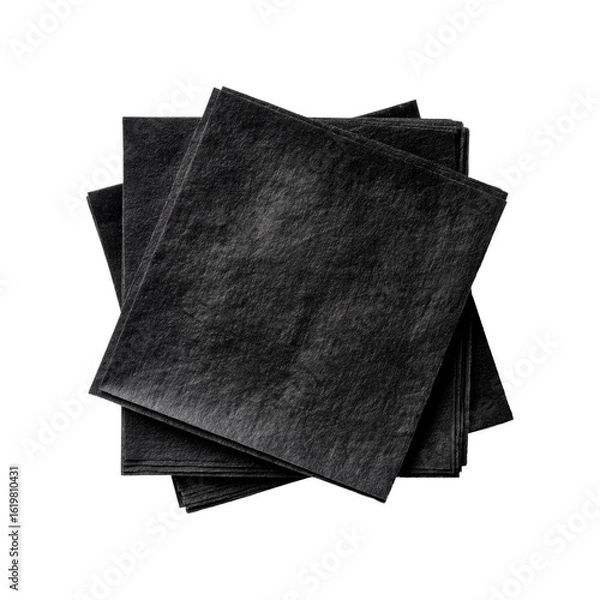 Obraz Elegant stacked black paper napkins on dark background for sophisticated events isolated on transparent background, png