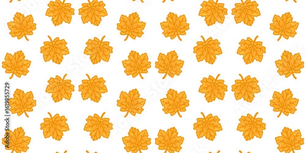 Fototapeta Seamless Yellow Maple Leaf Pattern. Cartoon yellow maple leaves evenly arranged on white background. Flat seamless autumn pattern with clean seasonal look.