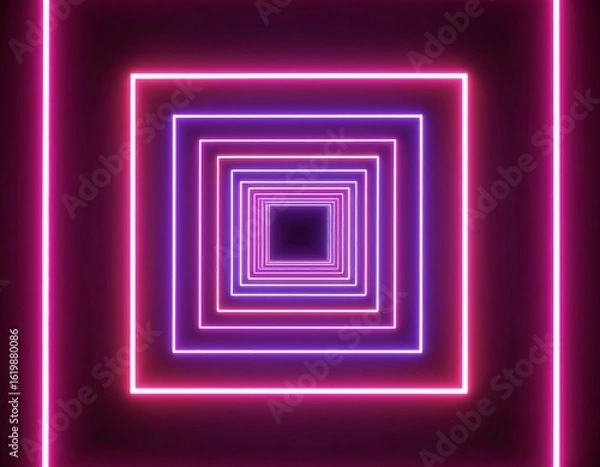 Fototapeta Neon square tunnel effect