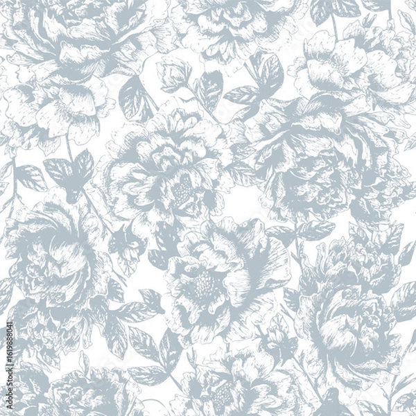 Obraz Seamless peonies sketch pattern. Hand drawn sketch flower background for you scrapbooking. Victorian vintage. Chinoiserie. Baroque style.