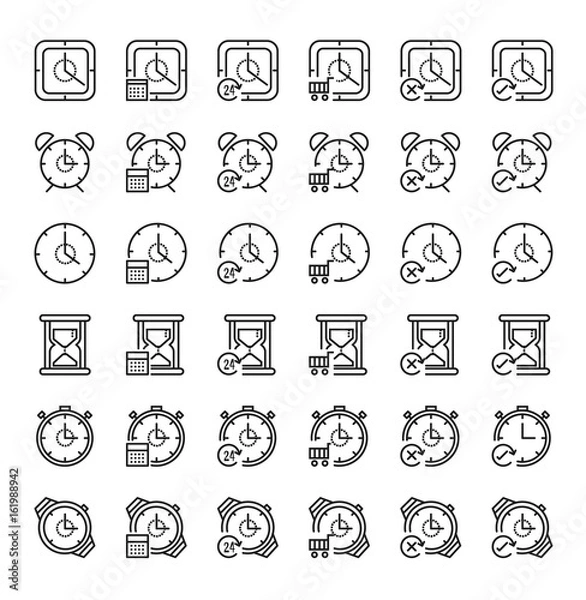 Fototapeta 36 Time concept outline icon set. Icon for web and UI  design. Modern minimalistic style. 64x64 Pixel perfect thin line icons design. vector illustration