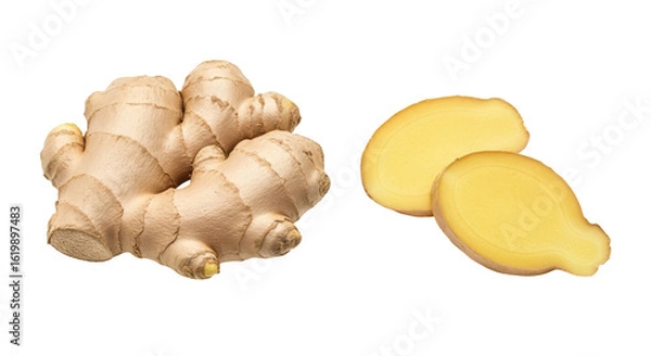 Fototapeta Isolated Fresh Ginger Root and Slice