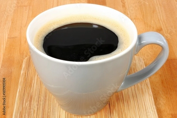 Obraz Grey mug of dark coffee on wooden surface