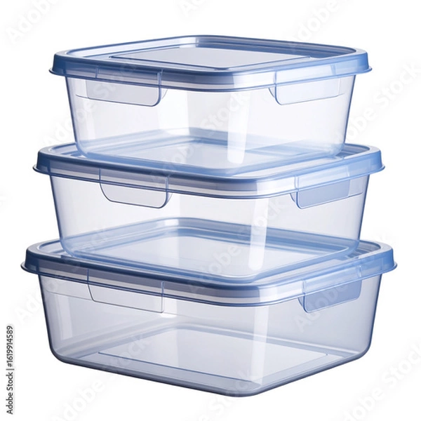 Fototapeta Stack of plastic food containers with lids, isolated on a transparent background 