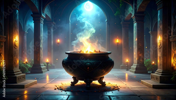 Fototapeta Mystical Obsidian Calder with Ember Incense Glowing at Midnight