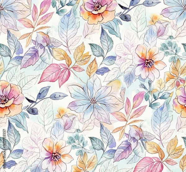 Fototapeta A delightful collection of hand-painted watercolor illustrations in soft pastel tones, featuring cute animals, fairytale characters, nursery scenes, Islamic kids, magical elements, floral designs, edu