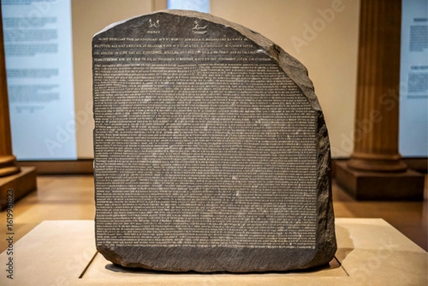 Obraz Rosetta Stone Replica Dark Gray Stone Ancient Script Museum Display