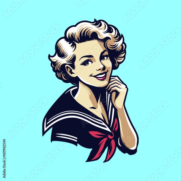 Fototapeta simple illustration of pinup girl navy seal sailor marine silhouette  pose	

