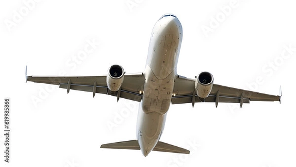 Fototapeta Airplane flying travel aviation transportation jet airliner flight sky white background view 100 char on transparent background