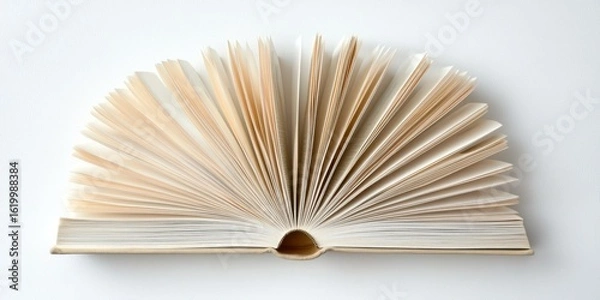 Fototapeta Open hardcover book with pages fanned out on white background