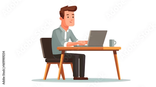 Fototapeta A Concentrated Man Working on His Laptop at a Desk in a Modern Office Setting, Illustrated in a Detailed Pixel Art Style with a Transparent