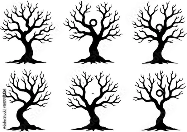 Obraz Set of trees silhouettes, tree, nature, branch, vector, silhouette, leaf, illustration, plant, spring, autumn, design, season, summer, flower, trunk, winter, art, wood, black, ecology, garden, environ