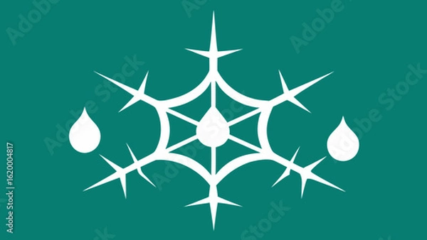 Fototapeta Teal Background White Thorns Dewdrops Spiderweb Design