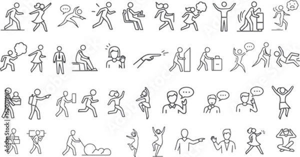 Fototapeta Active Lifestyle Line Icons – Exercise, Dance, Running, Yoga, Stretching, Lifting, Moving