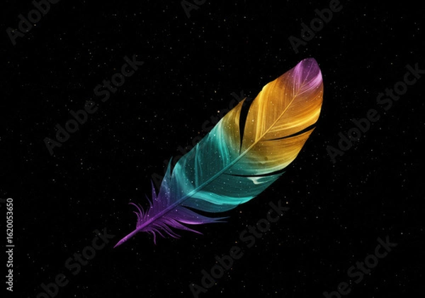 Fototapeta Surreal Glowing Feather Formed from Swirling Cosmic Colors and Starlight