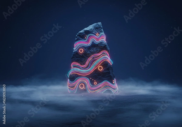 Fototapeta Surreal Monument of Swirling Paint Ribbons Against a Minimal Deep Navy Sky