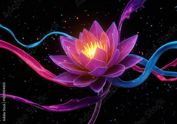 Fototapeta Ultra-Sharp Surreal Lotus with Radiant Petals and Floating Particles
