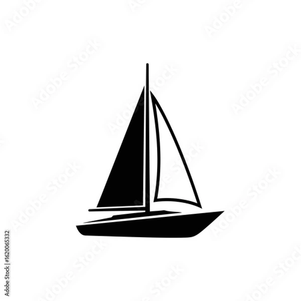 Fototapeta Simple Black and White Silhouette of a Sailboat on a White Background Illustration
