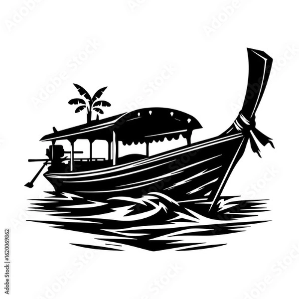 Obraz Silhouette of a Traditional Thai Longtail Boat.