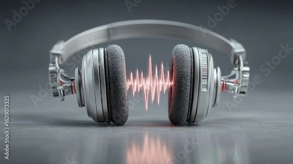Fototapeta High-End Headphones with Glowing Sound Wave Between Ear Cups