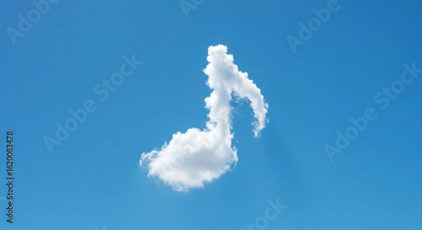 Fototapeta A beautiful cloud formation shaped like a musical note floats serenely against a vast, clear, and vibrant blue sky.