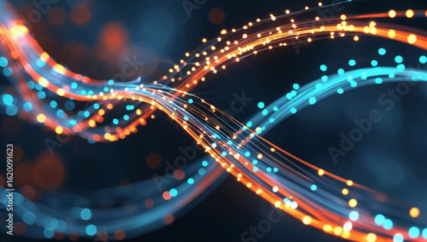 Fototapeta Intertwined Abstract Light Trails and Digital Data Flow