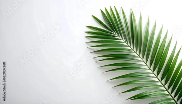 Fototapeta Palm frond against a white background, minimalist tropical design element