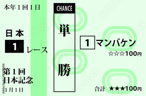 Obraz 競馬 架空のレースの馬券のイラスト 単勝