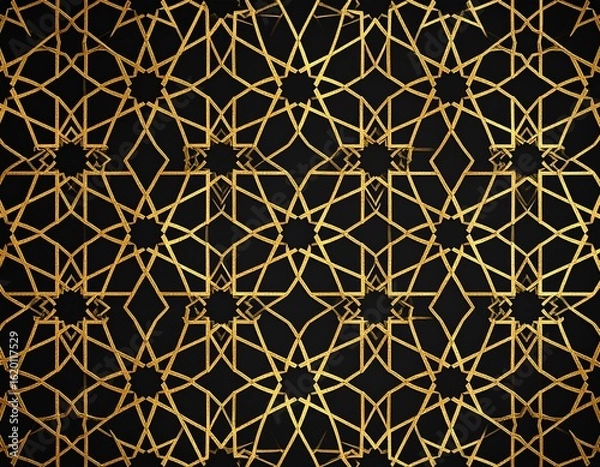 Obraz Islamic Geometric Pattern Backgrounds – Elegant Islamic pattern in gold foil effect over black background