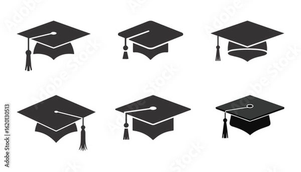 Obraz Graduation Cap Icons, Black Silhouette Vector Illustration.