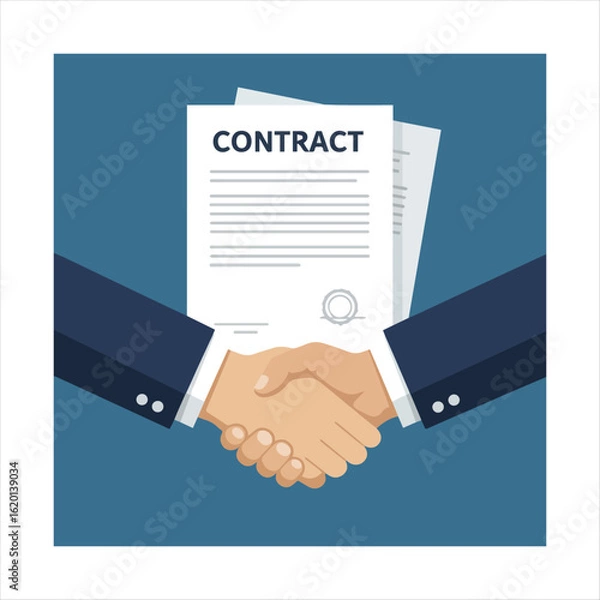 Fototapeta Business handshake deal agreement with approved check mark icon