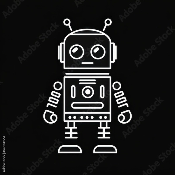 Fototapeta White robot on black background.