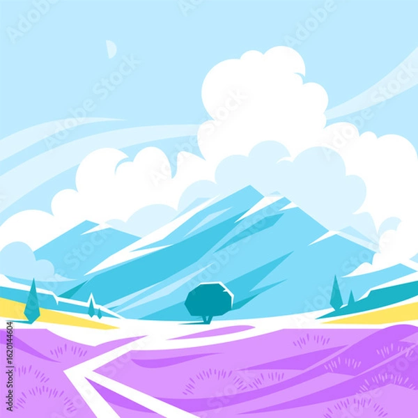 Fototapeta Vector landscape with wild lavender field