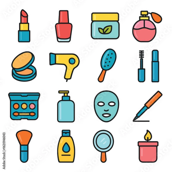 Obraz Minimalist beauty icons set for skincare, makeup, salon, cosmetics branding. Generative AI