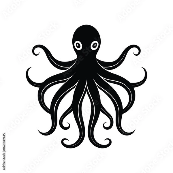 Fototapeta Stylized Octopus Illustration with Eight Tentacles in a Black and White Scheme