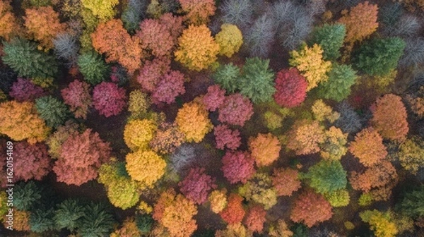 Fototapeta Aerial View of Autumn Forest: A Kaleidoscope of Colors