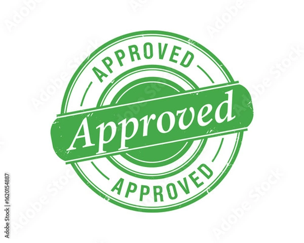 Fototapeta Green Approved Stamp with Circular Border, Grunge Style Sign, Isolated on White Background Vector Illustration