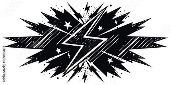 Obraz Monochrome burst of energy with lightning and stars graphic vector illustration