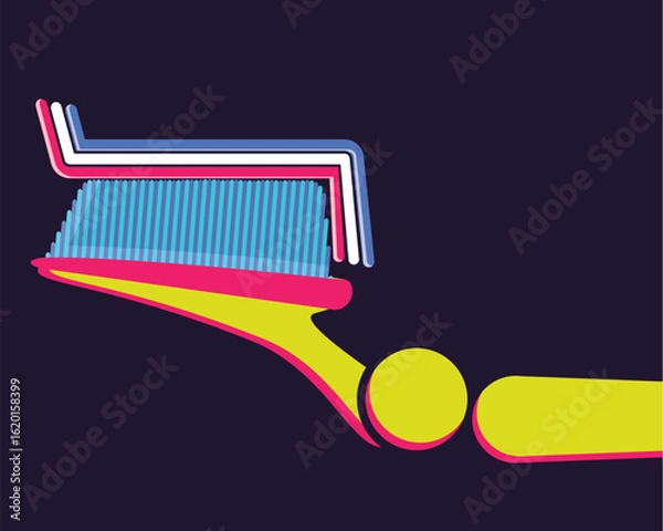 Fototapeta Vector illustration of a modern toothbrush with colorful toothpaste on a dark background in pop art style. Bright, bold and minimalistic design.