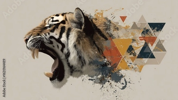 Obraz Roaring tiger head with geometric abstract design for artistic creation