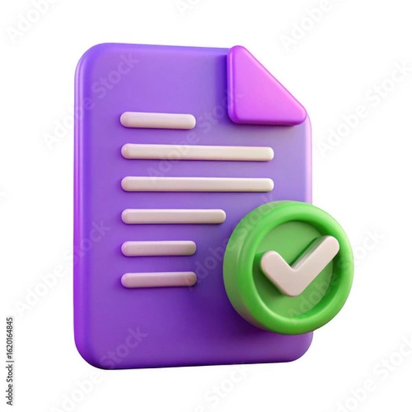 Fototapeta 3d document with checkmark isolated on transparent background