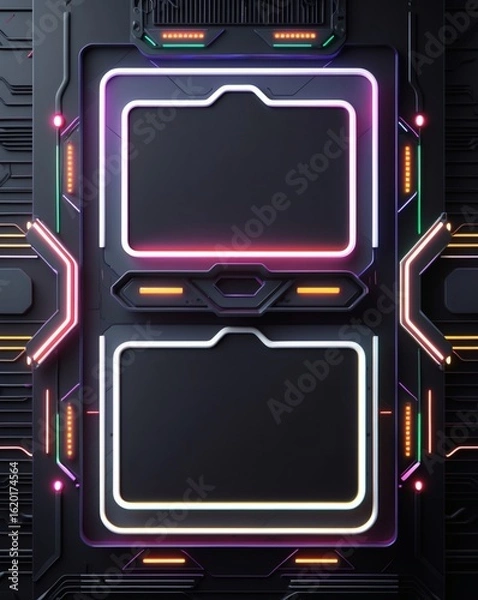 Obraz futuristic digital interface featuring two blank screens with neon lights 